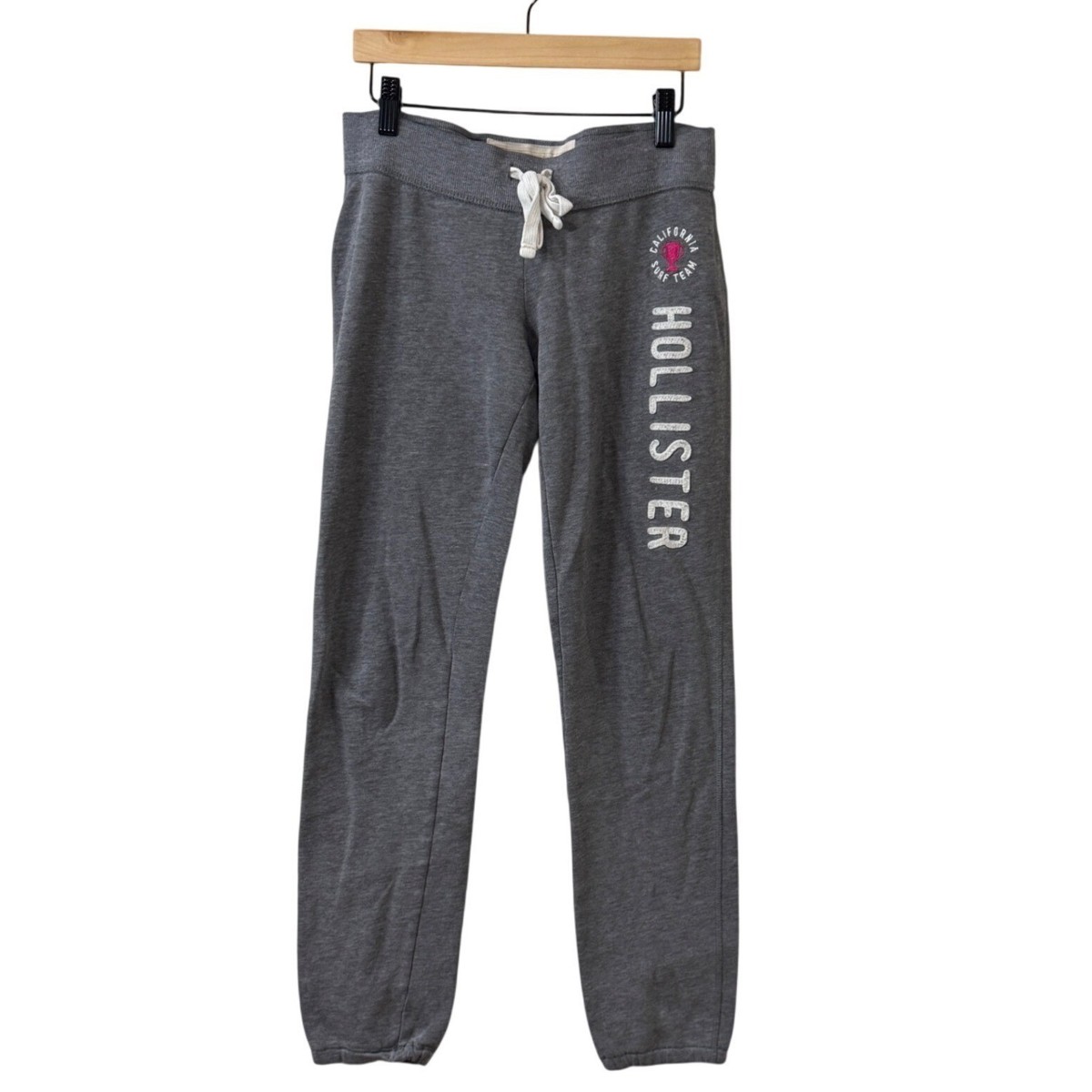 Hollister Jogger Pants Womens XS Gray Fleece Sweatpants Surf Logo Lounge Y2K
