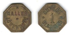 Haller Löwenbräu SCHWÄBISCH HALL, GERMANY--Gut Fur 1 Glas Bier--20mm Trade Token