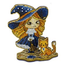 DIY Wooden Cross-stitch embroidery kit Little Witch In Blue Halloween Craft