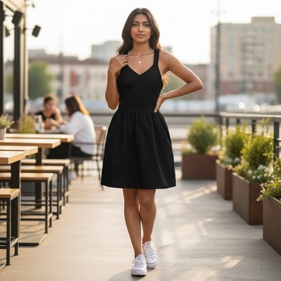 Moda International Halter Dress Black Size 0 Y2K 90s Cotton Fit Flare Mini