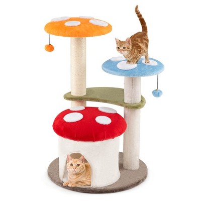 35'' Tall Cat Tower Cute Mushroom Cat Tree w/ Sisal Scratching Posts Cat Condo
