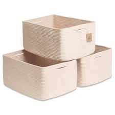 NaturalCozy Storage Baskets 16.8”x13”x7.6” Cotton Rope Woven B