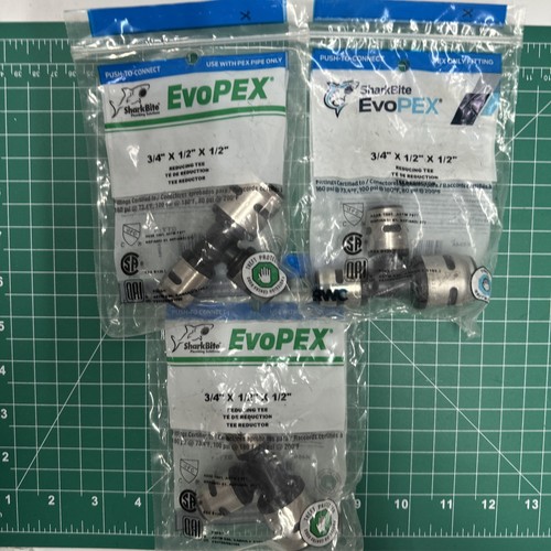 3-pack lot SharkBite EvoPEX 3/4"x1/2โx1/2" Push to Connect Reducing Tee Fitting
