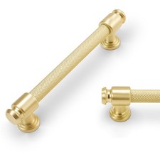 10 Pack 5 Inch Brushed Brass Kitchen Cabinet Handles Knurled Gold Drawer