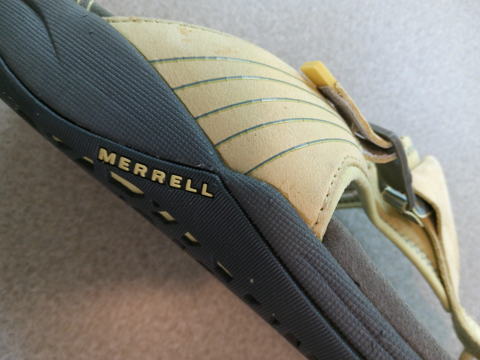 Splendididi sandali mules MERRELL grigio lime LOGO donna taglia 10 THONG slides