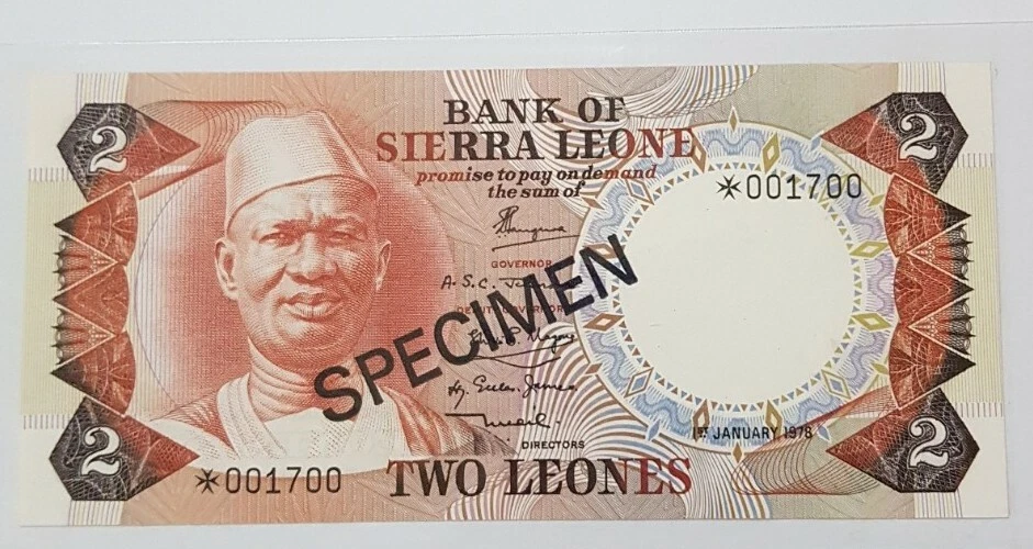 1978 SIERRA LEONE 2 Leones "SPECIMEN" UNC [P-CS1] *001700 - Image 2 of 4