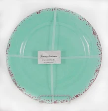Tommy Bahama 100% Melamine 11" Dinner Plates Turquoise Crackle Finish Set of 4