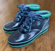Sporto Green/Navy Blue Thermolite Rubber Lace Up Rain Ankle Boots Womens Sz 6