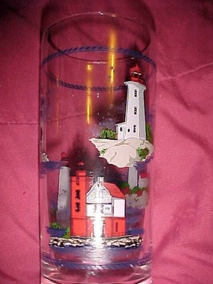 LOT 4 LOOK NEW, LIGHTHOUSE TUMBLERS LIBBEY TABLEWARE GLASS SEVERAL LANDSCAPES 
