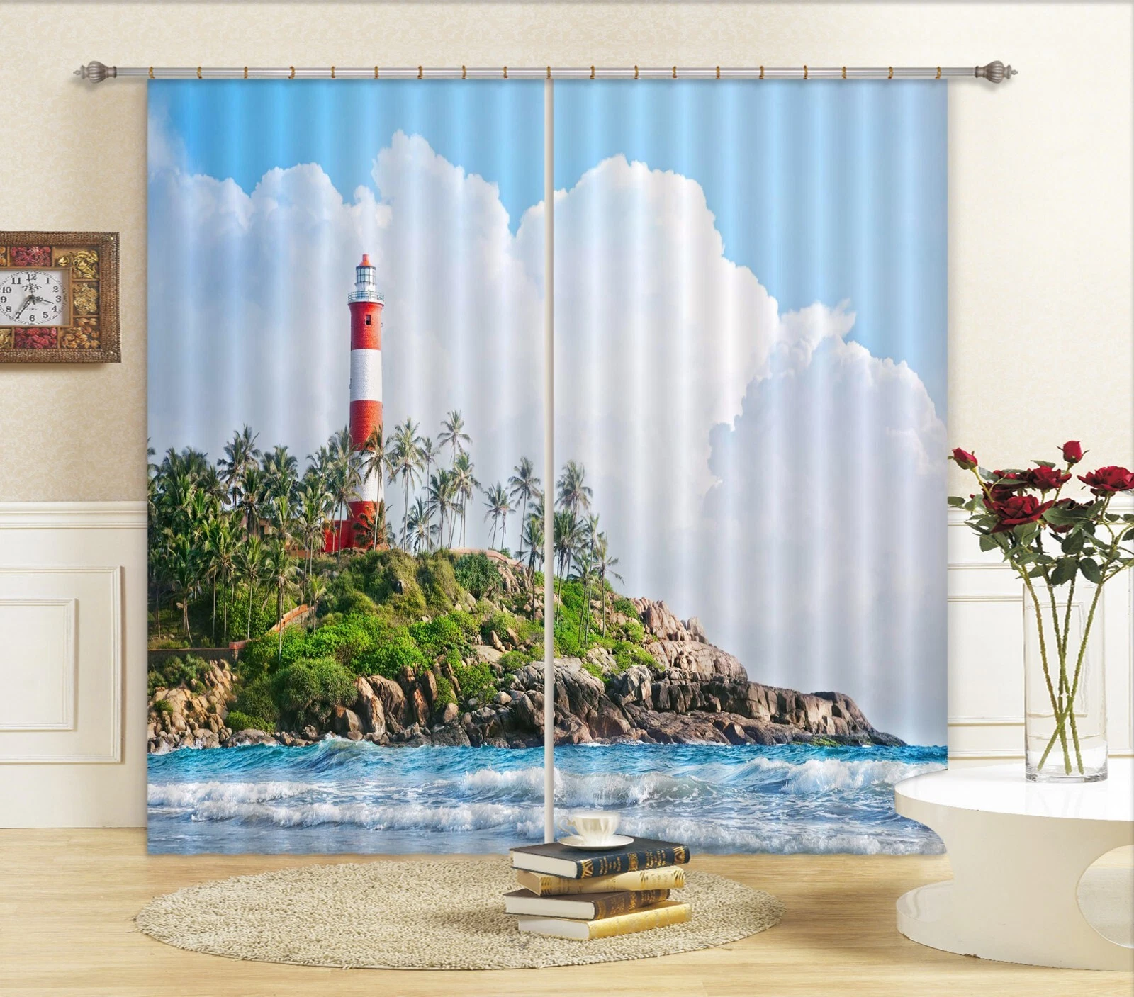 3D Ocean Lighthouse ZHUB174 Photo Curtain Window Blockout Fabric Amy 2023