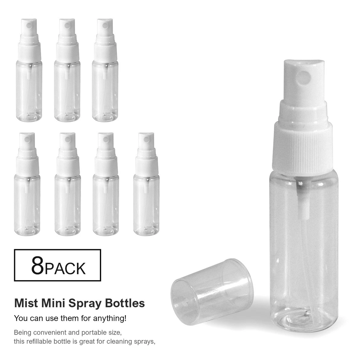 NEW 8 Pack Clear Travel Mini Spray Fine Mist Plastic Bottles 0.7 oz. US