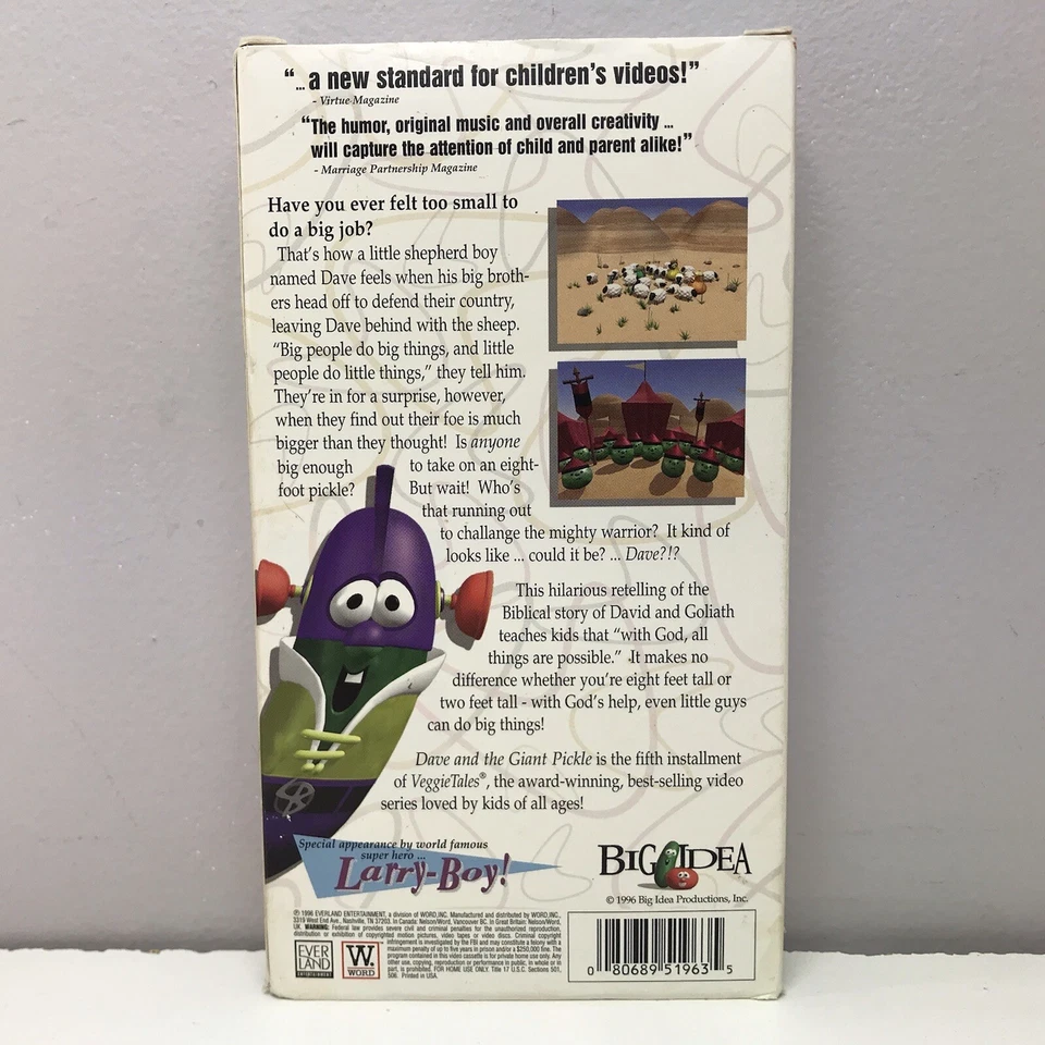 VeggieTales Dave The Giant Pickle VHS Video Tape Christian Kids Self-Esteem GOD - Image 4 of 4