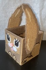 Vtg Handmade Super Cute Bunny Basket Plastic Canvas Decorative Easter Basket