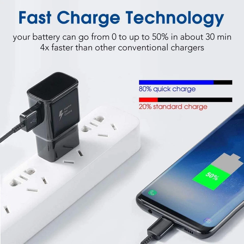 For Samsung Galaxy S10 S9 S8 Adaptive Fast Wall Charger Adapter USB Type C Cable - Image 2 of 4