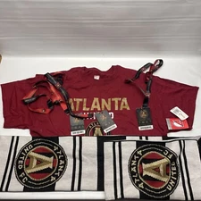 Atlanta United Soccer Scarf Lot Shirt Sz L , Ticket Lanyards Double Sided Scarf