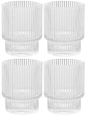 American Atelier Vintage Art Deco Fluted Drinking Glasses | Set of 4 | 9 Oz