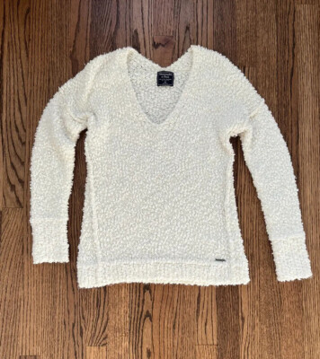 Abercrombie Fitch Ivory V-Neck Off the Shoulder Sweater XS