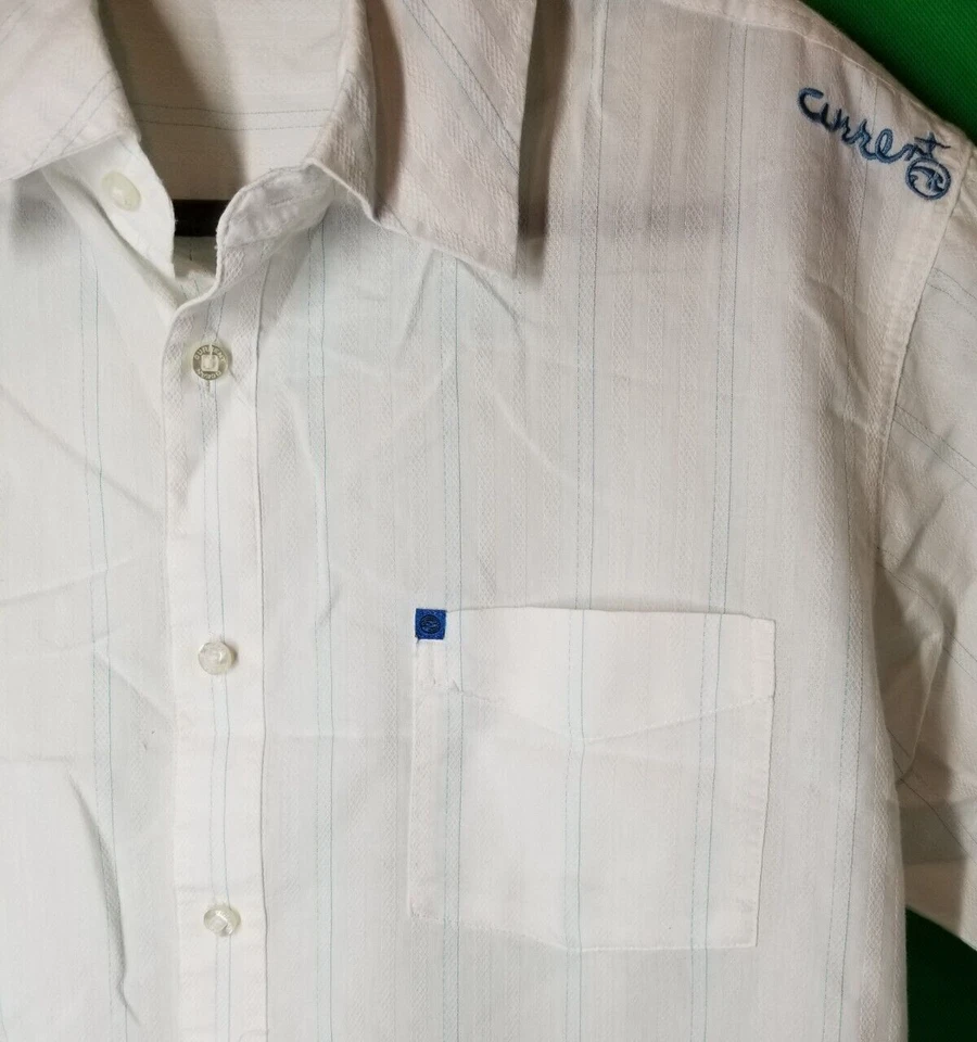 Ocean Current Button Up Short Sleeve White Blue Pinstripe, Logo, Beach Mens XL - Image 3 of 4