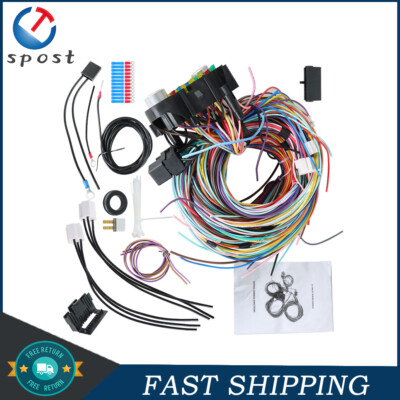 21 Circuit Wiring Harness Kit Universal For Chevy Ford Hotrods Long Wires 12V