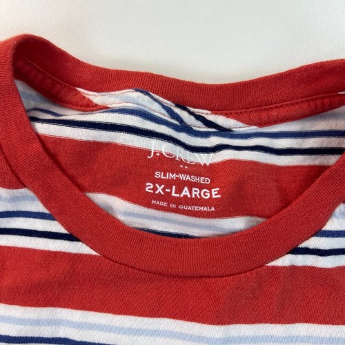 J Crew Shirt Mens 2XL XXL Slim Washed Red Striped Crew Neck Preppy - Picture 3 of 7