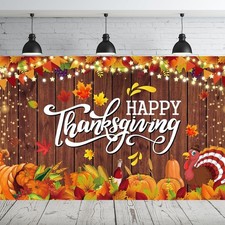 Happy Thanksgiving Backdrop Sign Autumn Maple Leaves Pumpkin Turkey Photography