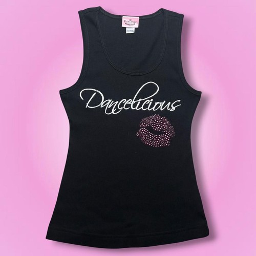 Y2K Fitted Prima Divaz “Dancealicious” Rhinestone Lips Ribbed Tank Top