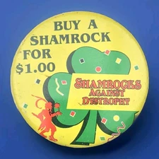 MDA Fundraiser Pin Vintage Shamrocks Dystrophy St Patricks Day Campaign