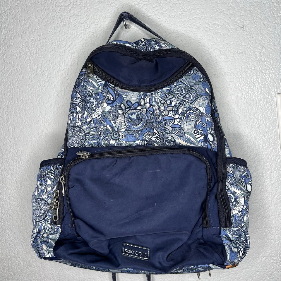 Mochila de viaje para computadora portátil SAKROOTS de nailon floral azul cachemir/blanco Foto 2 de 4