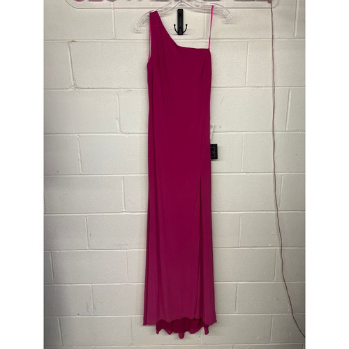 Robe longue neuve avec étiquette Mac Duggal taille 4 rose bonbon jersey une épaule dos drapé - Photo 4 sur 9