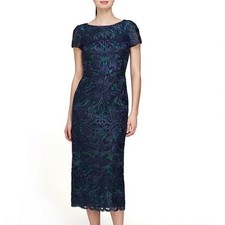 JS Collections Fallon Tea Length Cocktail Dress Navy Teal Size 6 NWT
