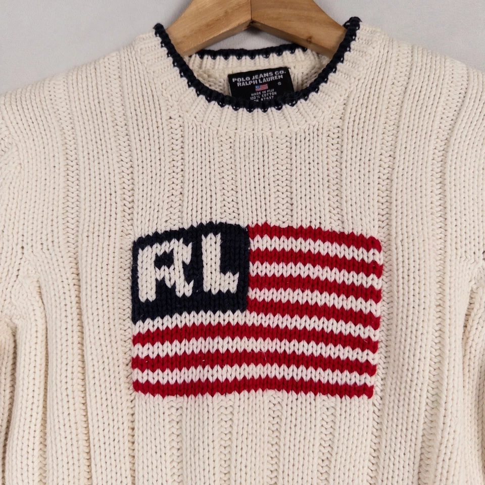VTG Ralph Lauren Polo Jeans Co USA American Flag Sweater Womens Small Y2K Preppy - Image 2 of 4