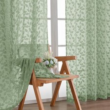 Sage Green Sheer Curtains 84 Inch Length 2 Panels Set, Light Filtering Tufted...