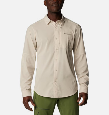Columbia Herren Beige Langarm Knopfleiste Hemd Active Fit Outdoor Logo Größe - L