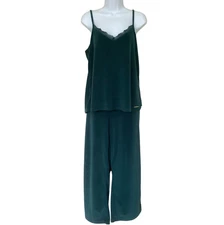 BCBG Maxazria Pajama Loungewear Sleepwear Set Cami Pants Size M Green Velour Y2K