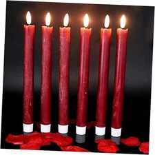  Flameless Taper Candles with Timer, Battery Operated Real Wax Realistic 3D Red