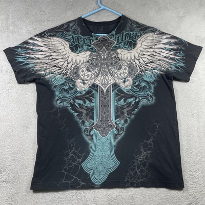 Black SFX Shirt Adult XL Wings Cross Graphic Tee Double Sided Short Sleeve READ