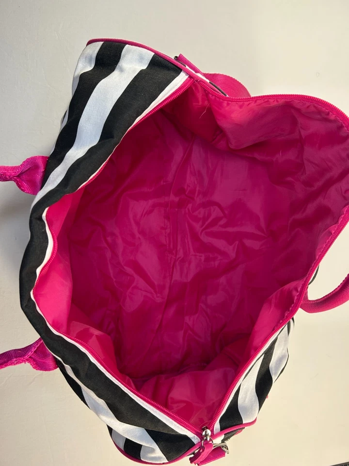 Bolso de Viaje Victoria's Secret Negro Blanco Rayas Rosa Asas Gimnasio Foto 3 de 4