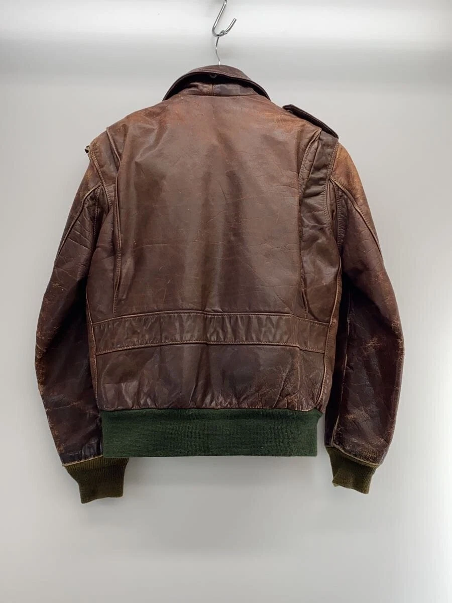 Chaqueta Schott 42 cuero marrón liso
