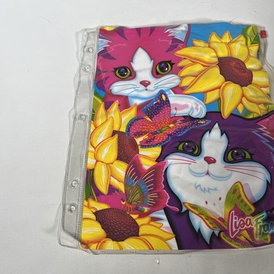 Vintage Lisa Frank Sunflower Cat Kittens Zipper 3 Ring Binder w
