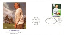 Knute Rockne FOOTBALL First Day Cover on Cachet FDC