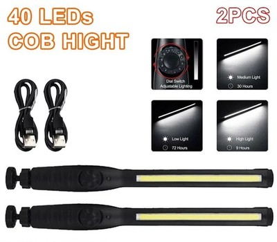 2x COB LED Arbeitsleuchte Akku Hand Taschenlampe Inspektion Magnet Lampe dimmbar