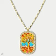 Gorgeous Colorful Tree of Life Pendant Necklace Chain Picture Dog Tag Chain Gift