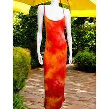 Dress Women Orange Tie Dye Backless With Split Size Plus 2X