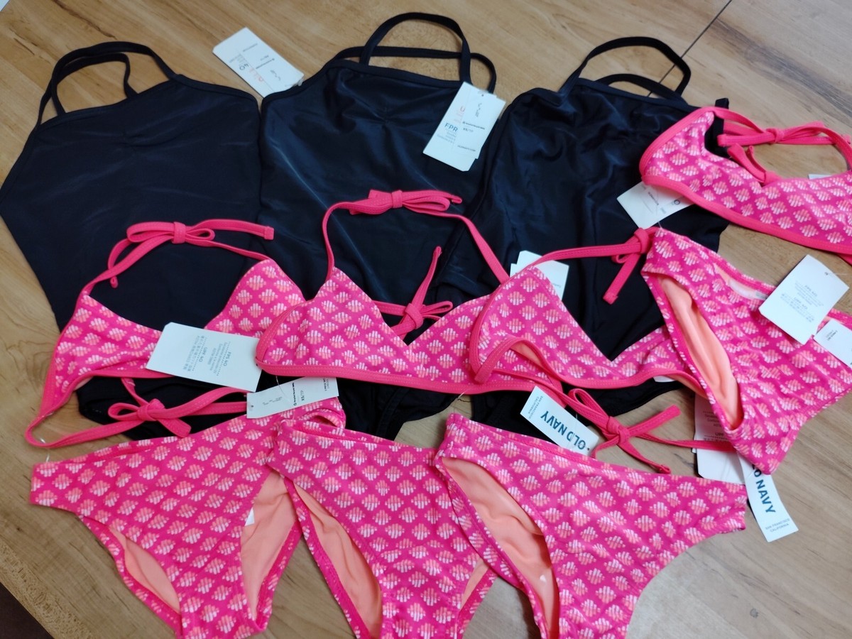 Old Navy Swimsuit Girls XS 7 Pc Lot One Piece Bikini Top Bottoms