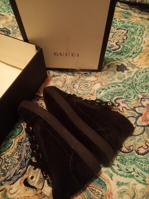 Authentic GUCCI shoes, Kids Size 12.5 (29) High Tops, Black Suede Zip Up EUC