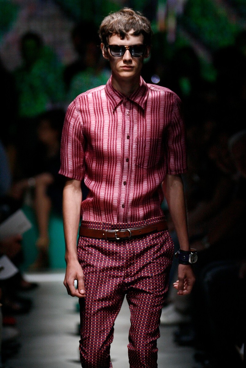 Prada Men Spring 2008 Fairy Red Pink Plaid Short Sleeve