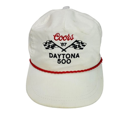 Vtg Hat NASCAR 1987 Daytona 500 Rope Cap White Adjustable Coors Beer