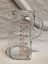 Vintage Glasco Potbelly Glass Measuring Pitcher 4 cups /1 qt Spout Handle USA