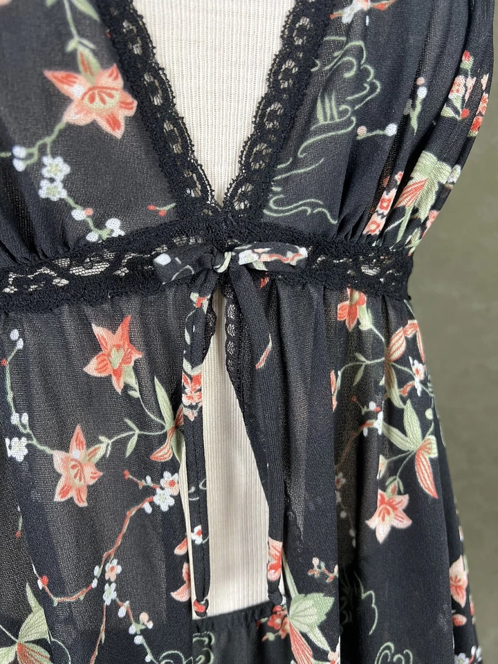 Lencería Vintage Dos Piezas Miss Elaine Negro Estampado Floral Babydoll Bragas Años 70  Foto 3 de 4