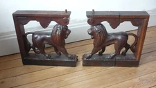 pair Antique Oak Carved Lion Griffin Pedestals